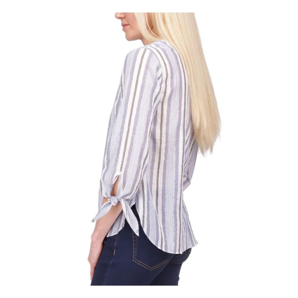 MICHAEL MICHAEL KORS Womens Gray Tie Cuffs Unlined Round Hem 3/4 Sleeve Top XXS - Picture 3 of 4